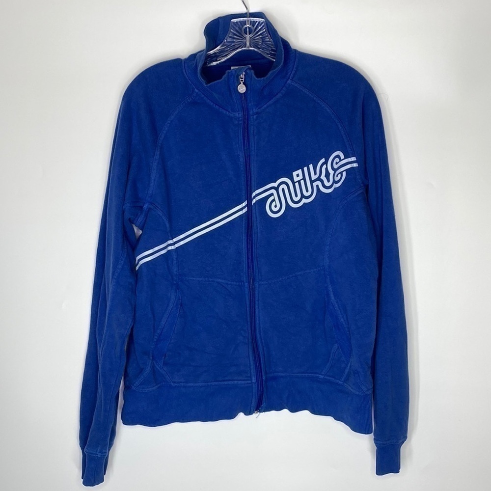 Vintage Nike Blue Retro Spellout Full Zip Sweatshirt Size XLarge